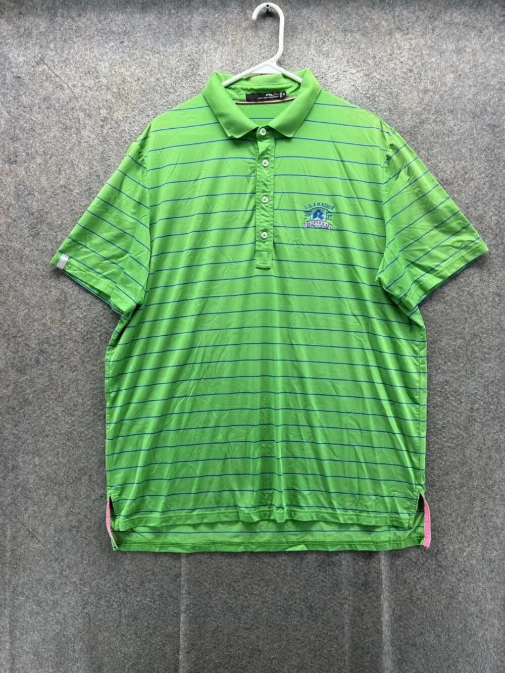 RLX Ralph Lauren Polo Shirt Mens XL Green Striped US Amateur Riviera Golf